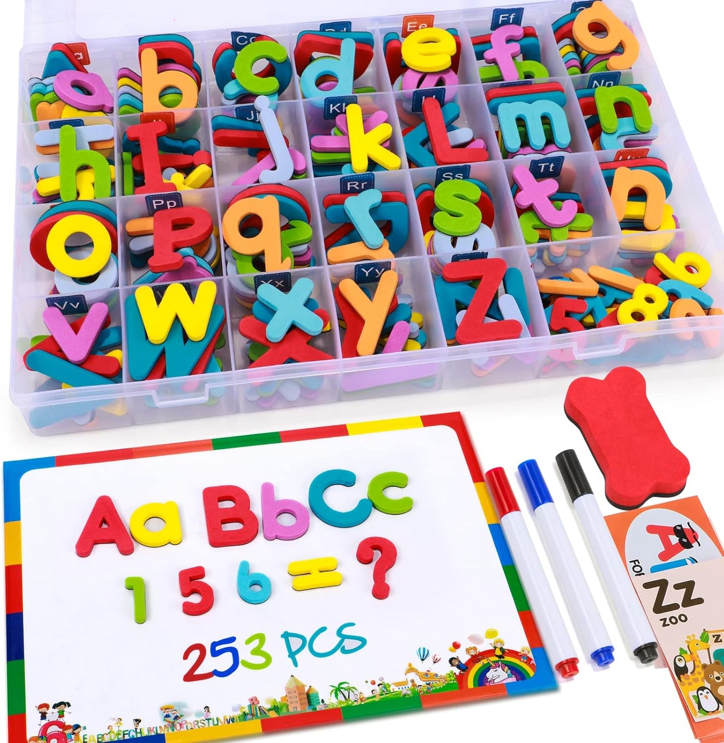 Ensemble de 253 pièces avec lettres et chiffres de l'alphabet magnétiques, 1 tableau magnétique