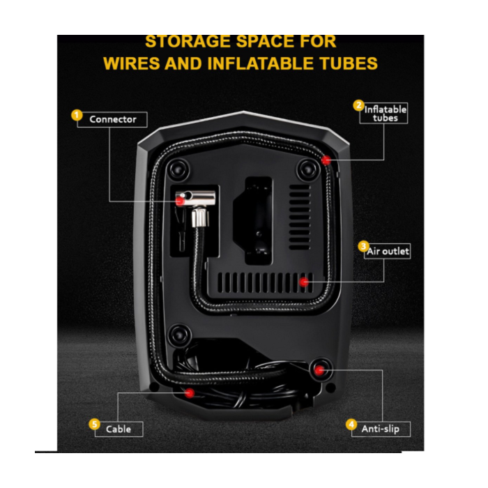 Gonfleur De Pneus , Compresseur d'Air Electrique 12v Avec Lumières LED - pour voiture, vélo, moto ..