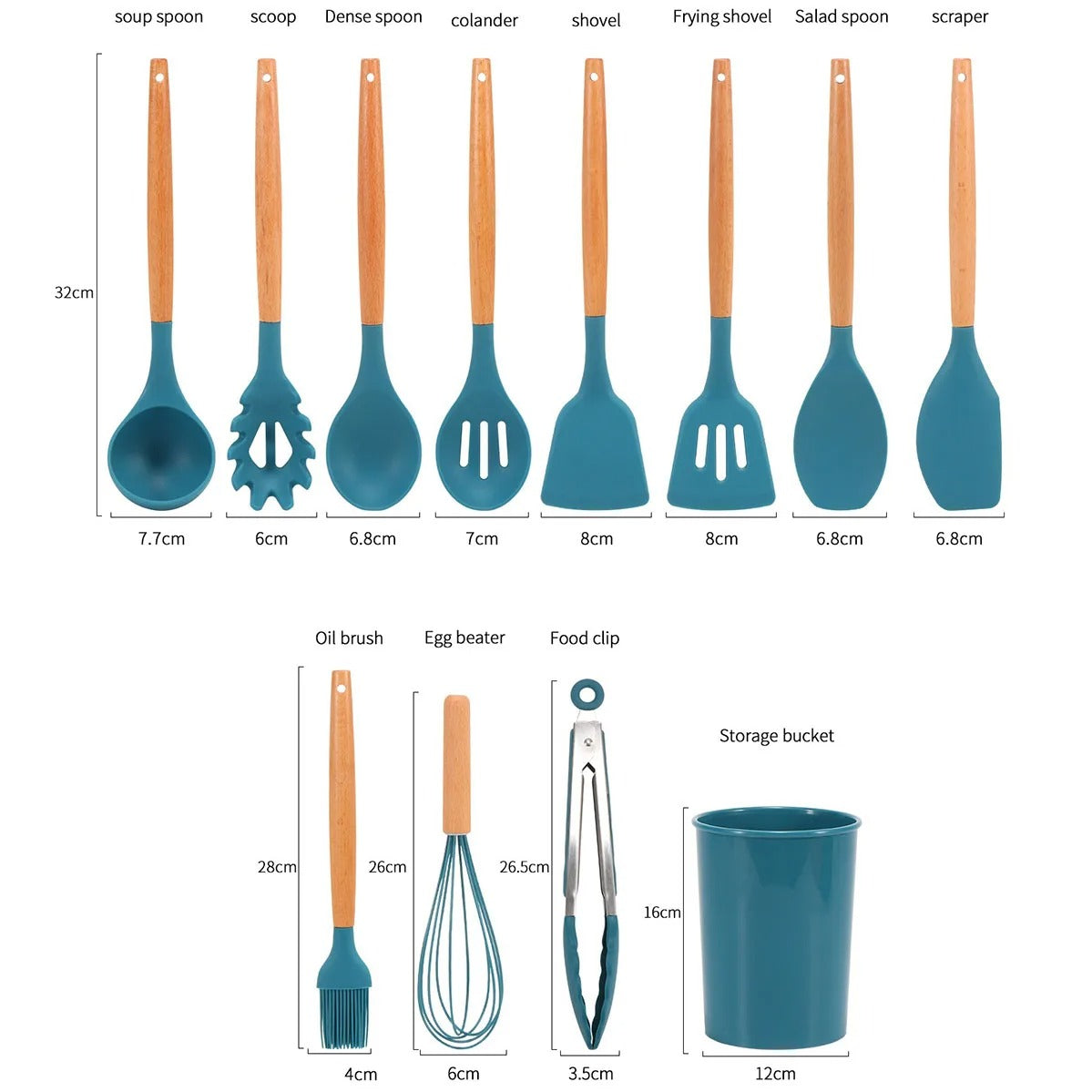 Ensemble d’ustensiles de cuisine en silicone avec poignée en bois