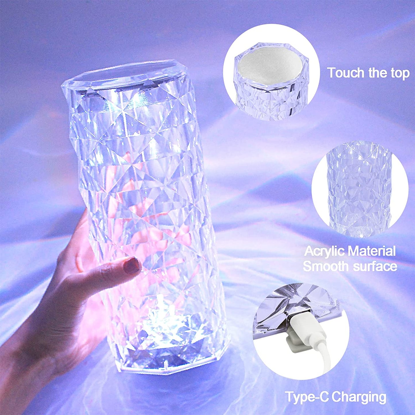 Lampe Magique En Cristal Rechargeable Sans Fil / Touche Control